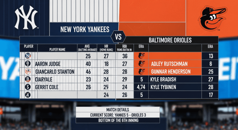 new york yankees vs baltimore orioles match player stats